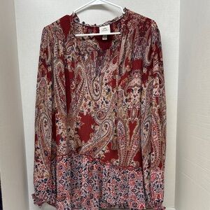 Knox rose semi sheer burgundy long sleeve tunic top size XXL